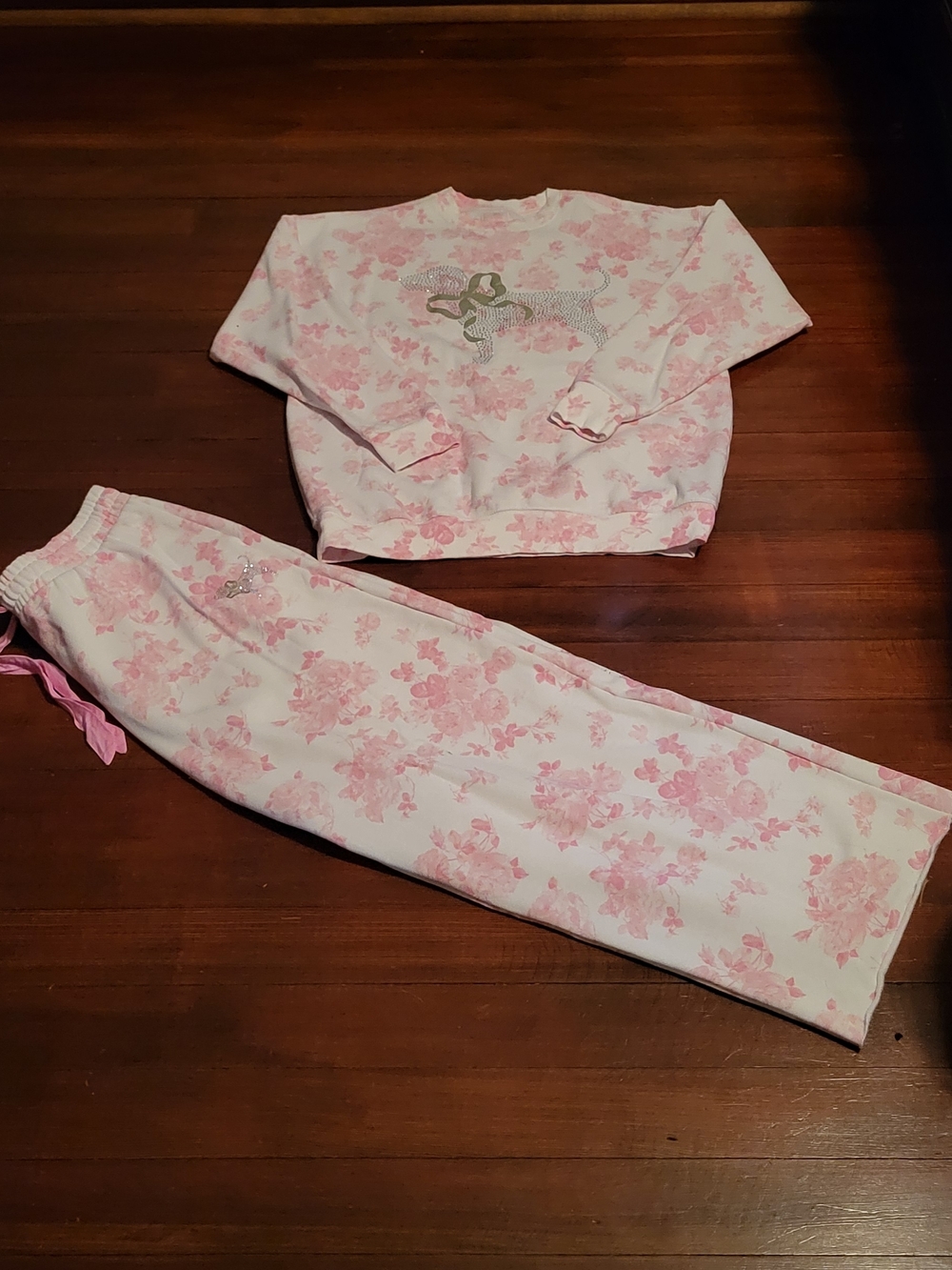 PINK x LoveShackFancy Bling Oversized Crew Sweatshirt & Sweatpants Set (M/L Set)
